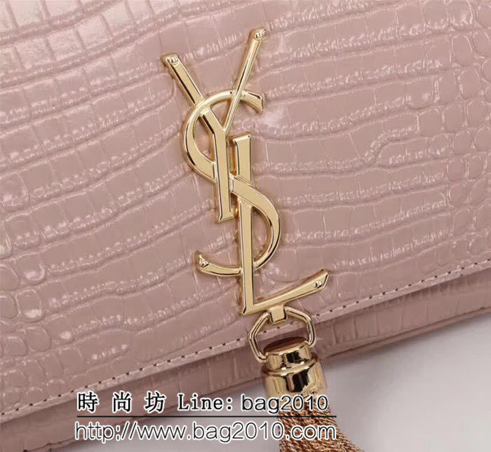 YSL聖羅蘭 經典金扣 鱷魚紋牛皮 時尚流蘇包 26700 YAS1122
